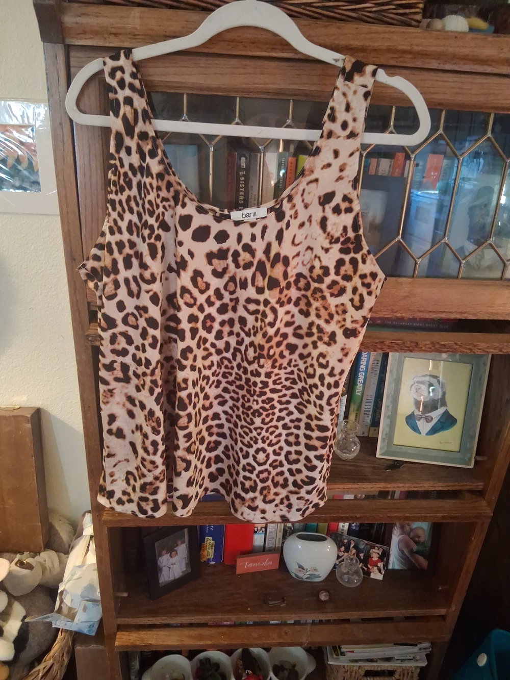 Bar III Leopard Print Tank Top - tan & black